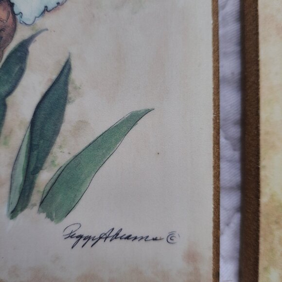 Set of 4 Floral Watercolor Resin Wall Tiles Signed Peggy Abrams - Picture 9 of 10